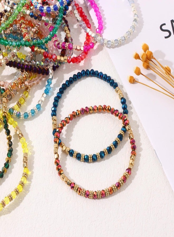 MOZAKA 26Pcs Boho Beaded Bracelets for Women Colorful Stackable Sparkly Crystal Beads Bracelets Multi-Layer Versatile Statement Bracelets Stretch Cuff Jewelry Gifts - Image 4